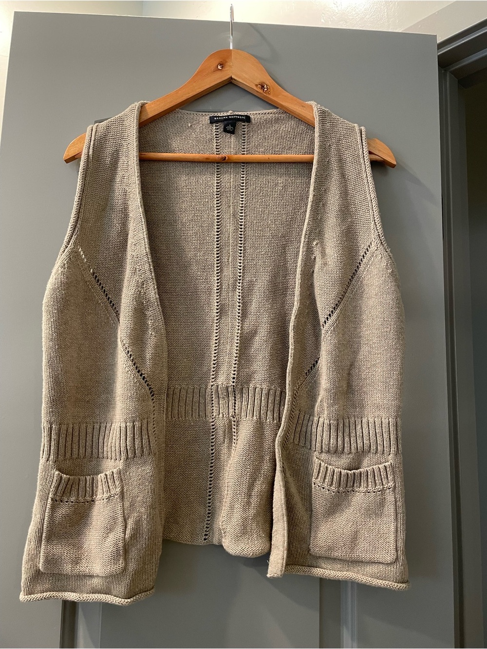 Banana Republic Beige Open-Front Knit Vest